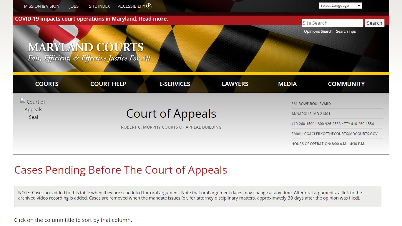 Cases Pending Before The Court of Appeals | Maryland Courts